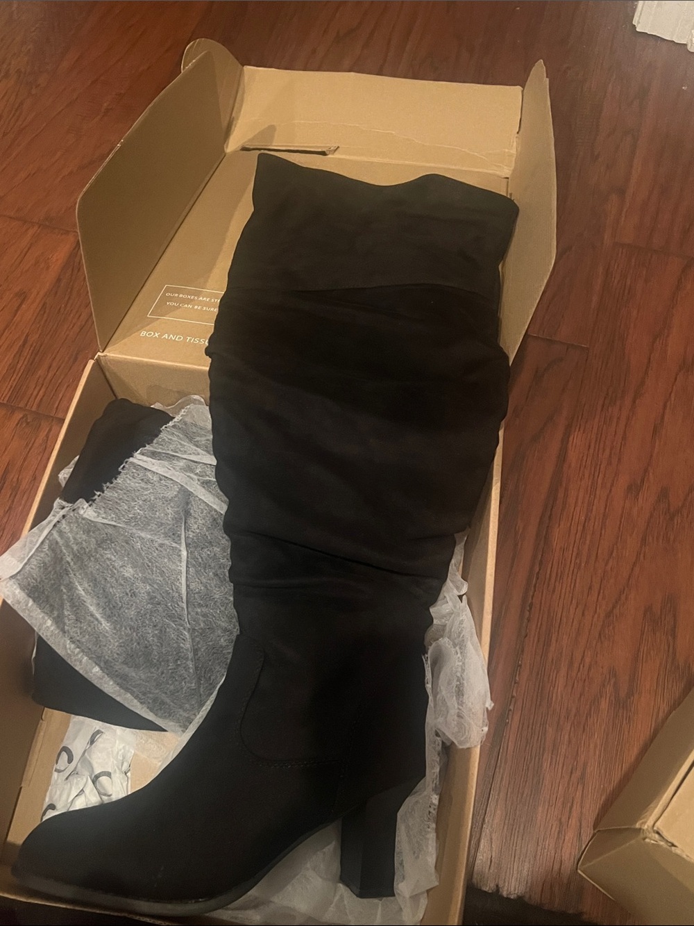 Journee Collection Kaison Black Suede Knee-High Block Heel Boots
